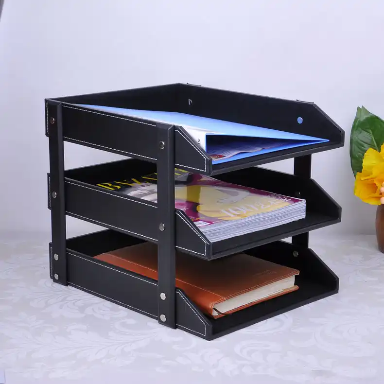 3 Layer Detachable Office Wooden Pu Leather Desktop Filing Detachable Office Wooden Pu Leather