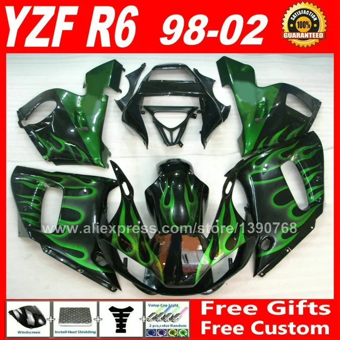 Матовые плоские черные Обтекатели подходят для YAMAHA YZF R6 1998 2002 пластиковые детали