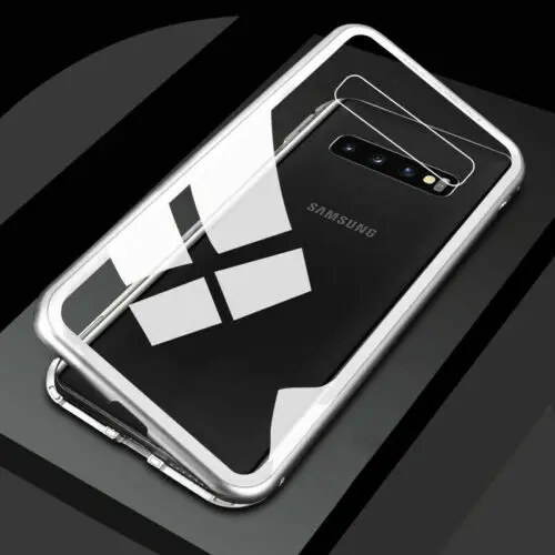 Серебристый Для samsung Galaxy S10 Plus S10E S10 Магнитная Адсорбция металлический бампер чехол прозрачное закалённое стекло задняя крышка - Цвет: Серебристый