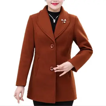 

autumn winter Women Woolen Coat Middle-aged Mother turn down collar Women Casual Tops Slim Large Size 5XL