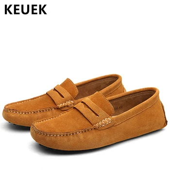 

Men Slip-On Flats Split Leather Loafers Soft Comfortable Driving shoes All-much Fashion Male Boat shoes 02A