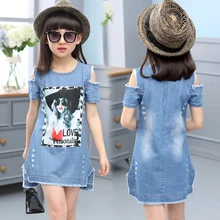 Enfants Robes Pour Les Filles Denim Robe D’été Bretelles Robe Motif Filles Vêtements À Manches Courtes Enfant Vêtements Denim T-Shirts