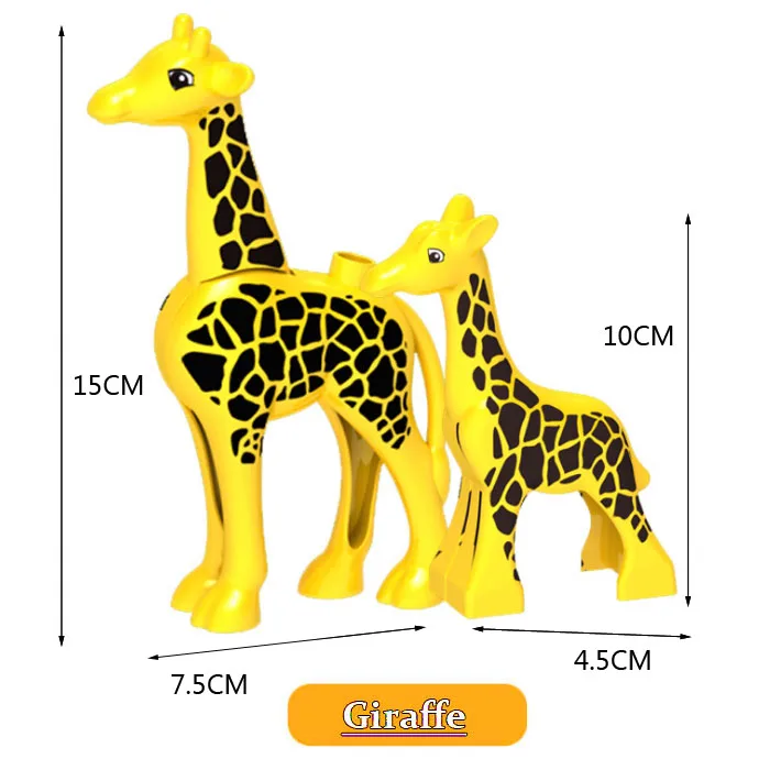 Большие блоки животных бегемот жираф слон крокодил leapard обезьяна медведь Зебра панда Тигр duploed совместимые игрушки - Цвет: Giraffe 2PCS