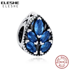 ELESHE, 925 пробы, серебро, капля воды, шарм, голубой CZ, кленовый лист, бусины, подходят для женщин, браслеты с подвесками, серебро 925, бусины для изготовления ювелирных изделий