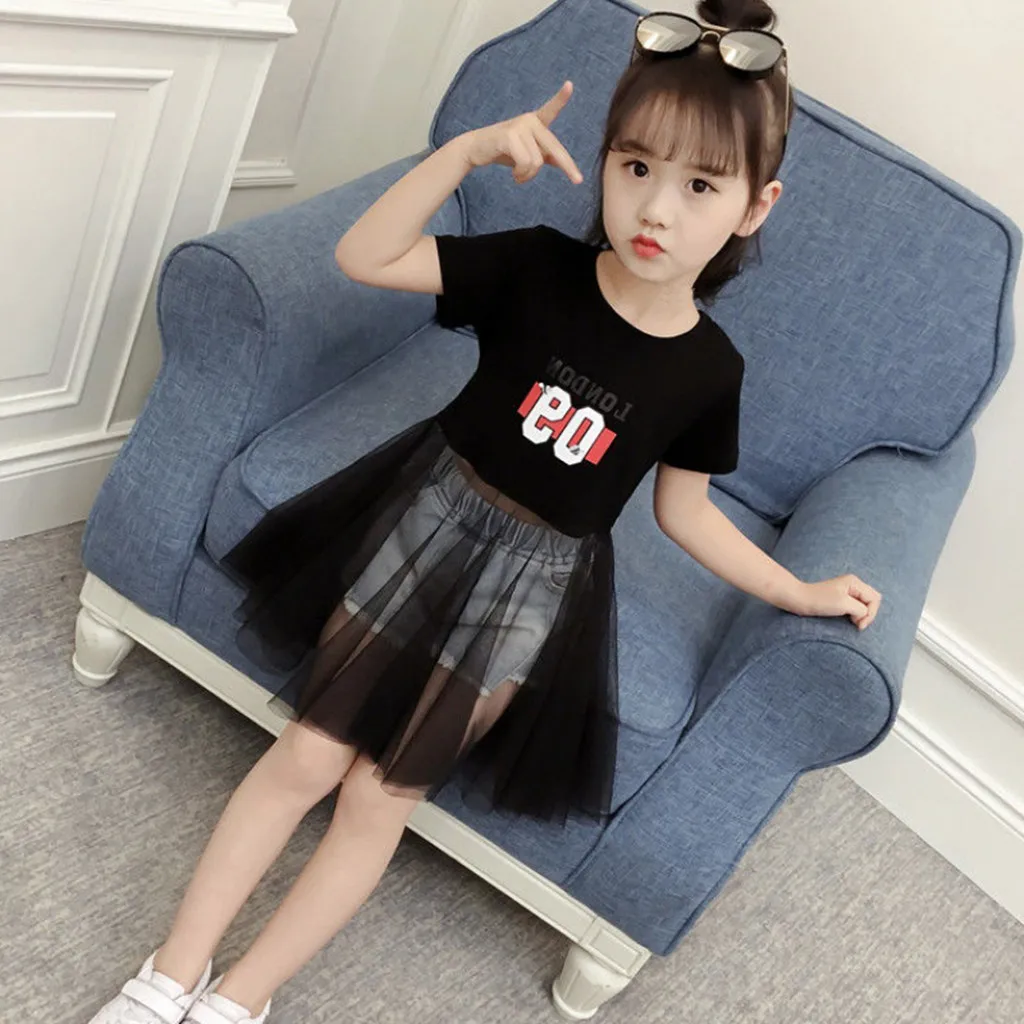 

CHAMSGEND High quality Toddler Kids Baby Girls Clothes Cotton Blend Short Sleeve Letter Print Tulle Princess Dresses 19MAR28 P40