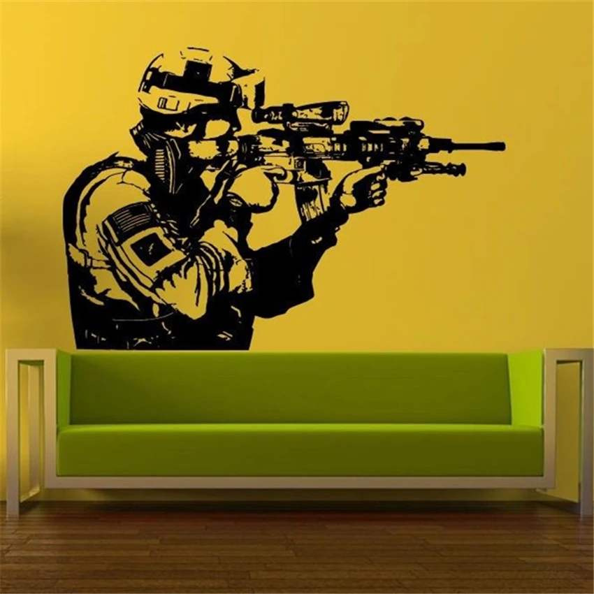 

Vinyl Sticker Soldier Men Sniper Home Decor Removable Wall Decal Modern Design Living Room Boy Room Wall Stickers D381