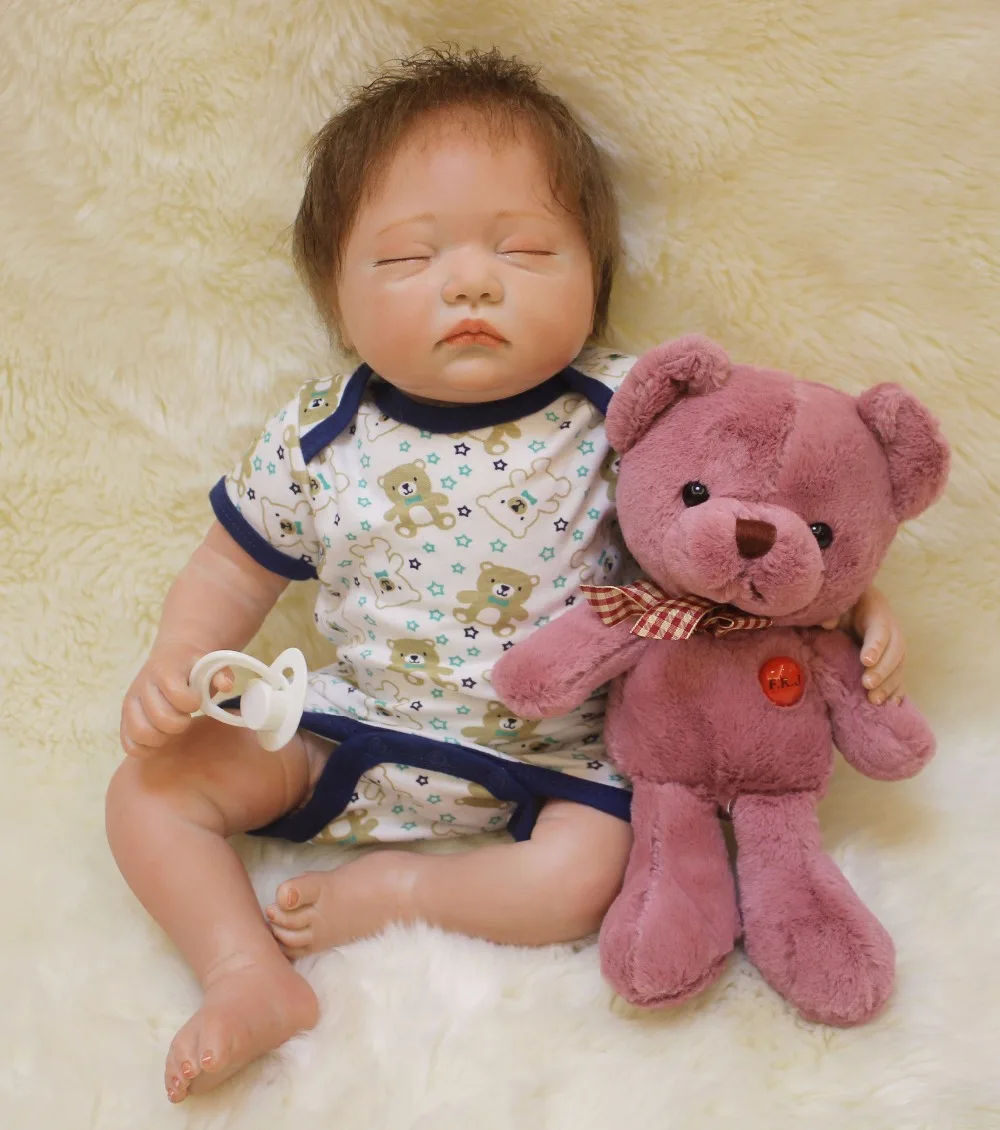

Hot sale 22 Inch55cm Lifelike newborn sleeping baby with plush bear popular Fashion Gift For kids silicone reborn Baby dolls