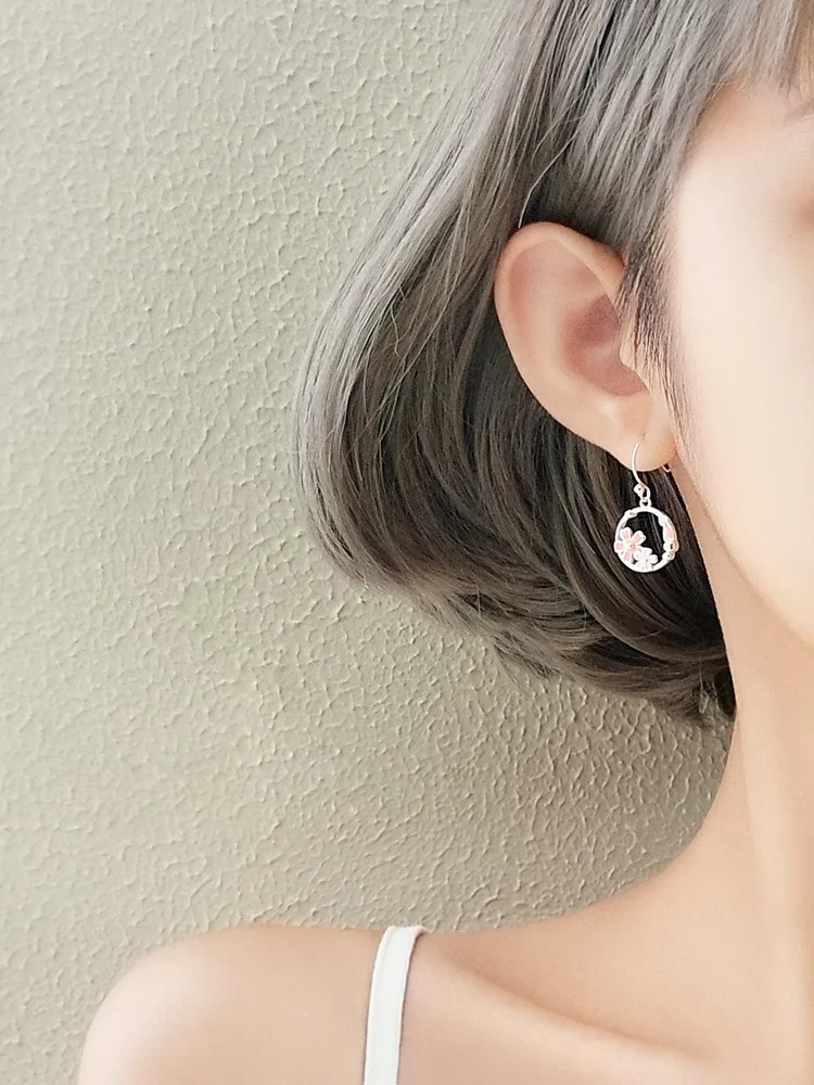 cherry round earrings sakula pink earring 100% 925 Sterling silver Jewelry fashion Hypoallergenic Stud earrings for women gift