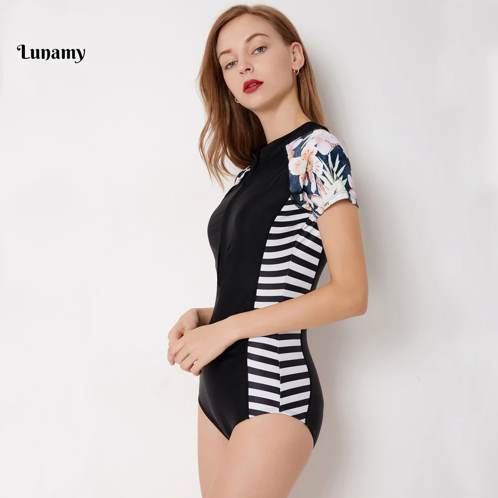 Lunamy Short Sleeves Swimwear One Piece Swimsuit Women Sexy Swim Beachwear Retro Print Bodysuit 2018 Floral Bathing Suit Lunamy Short Sleeves Swimwear One Piece Swimsuit Women Sexy Swim Beachwear Retro Print Bodysuit 2018 Floral Bathing Suit