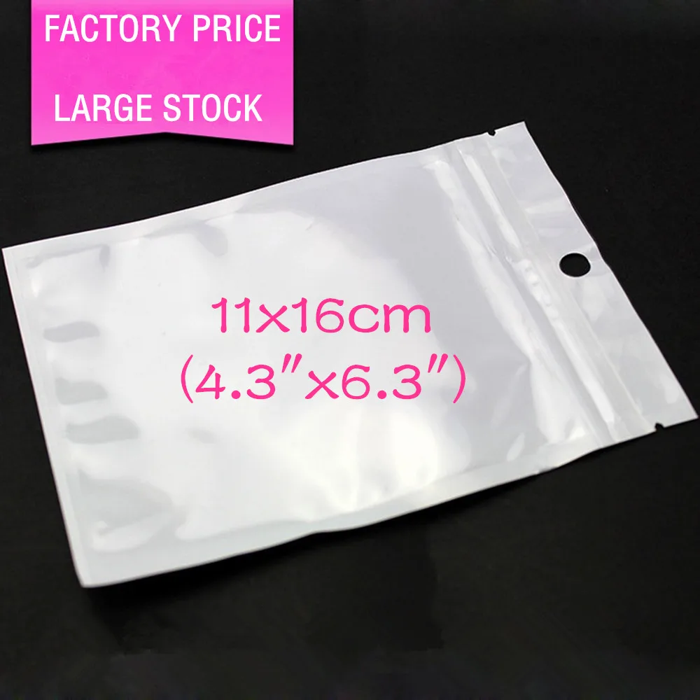 

100pcs 11x16cm (4.3"x6.3") White Translucent Pearl Film Zip Hanging Bag Clear Front Pearlised Plastic Xmas Socks Gifts Bag