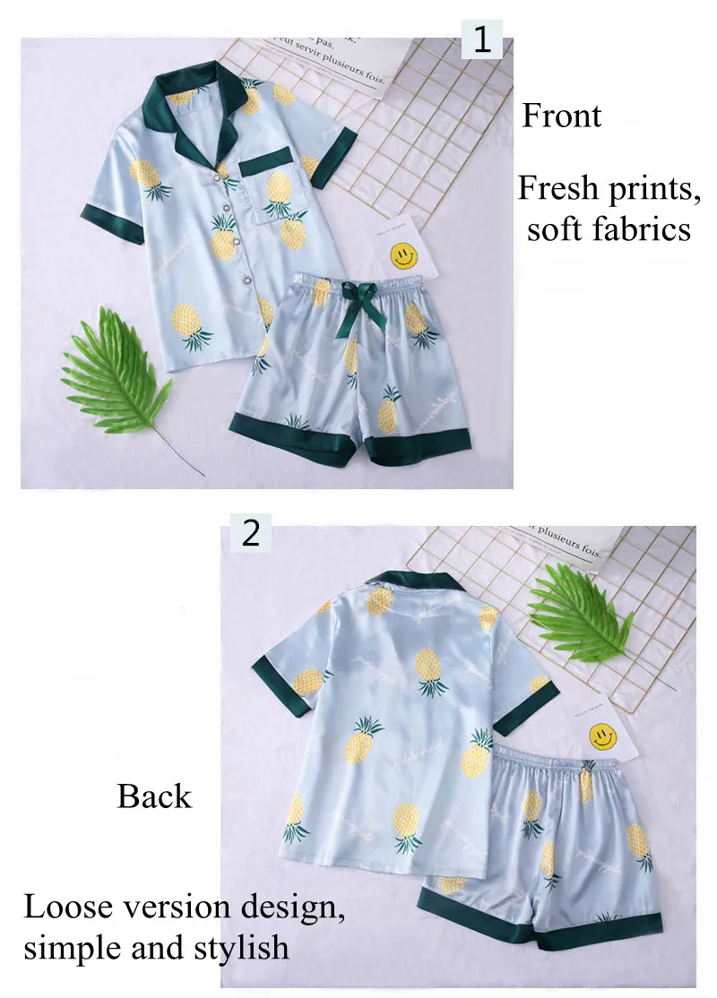 JULY'S SONG женские Искусственные шелковые пижамы комплект с короткими рукавами пижамы костюм шорты женская пижама комплект из двух предметов для отдыха