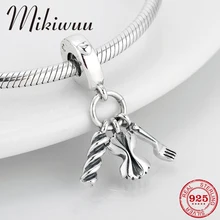 Real 925 Sterling Silver Cooking Spaghetti fine Pendants Beads Fit Original Pandora Charm Bracelet Bangles Jewelry making