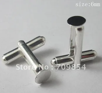 

FREESHIPPING!!! 100pcs/lot 6mm Pad Silver Tone CUFF LINKS Blank Nickle Lead Free #qw5