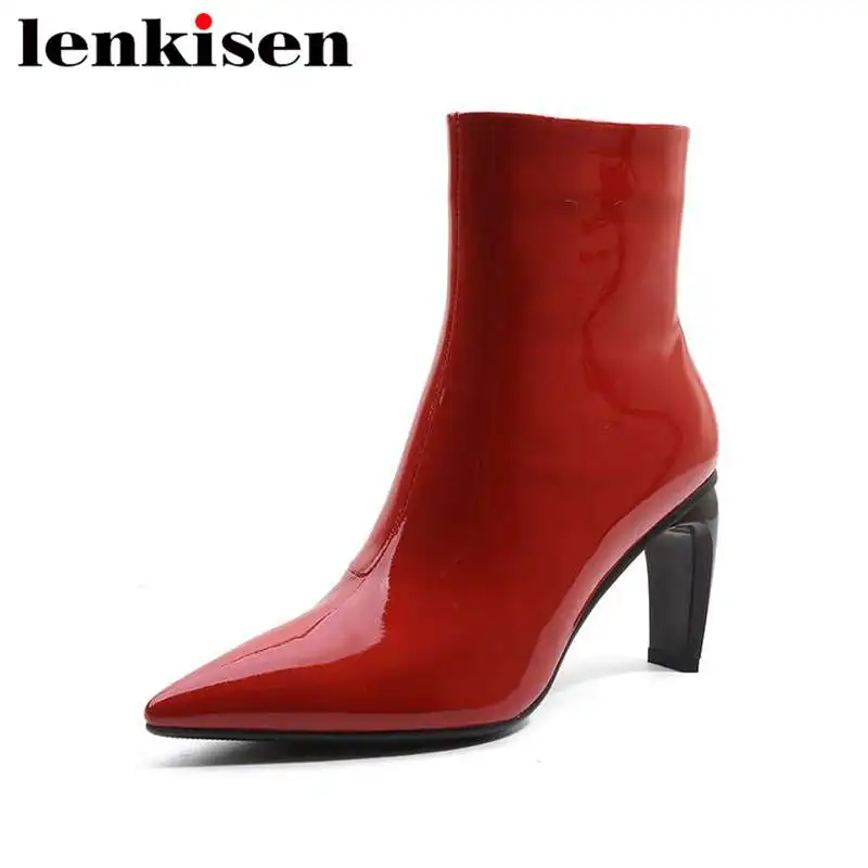 Haute Noir Femme Chaussures Bottes Zipper Talons Film Cheville Cuir Étrange Étoiles Pleine Fleur Confortable rouge Lenkisen En Taille Pointu Solide Grande L01 Bout HxCw171q4