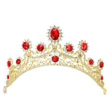 New Bridal Wedding Gold Red Rhinestone Hair Tiara Headband Crown Hair Accessories
