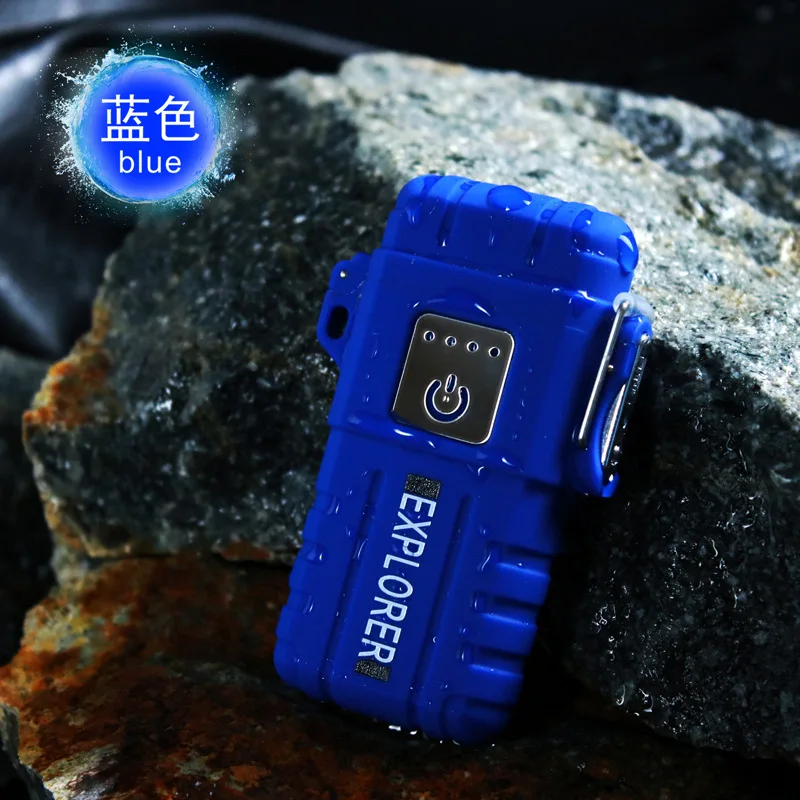 Новая Водонепроницаемая USB плазменная сенсорная двойная дуговая Зажигалка двойная дуга для наружного кемпинга Спортивная Зажигалка для курения - Цвет: blue