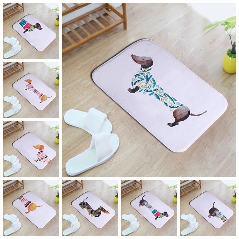 Cute cartoon watercolour dachshunds 40*60cm Entrance Indoor Coral Fleece Non-slip Floor Mat Doormat Cute cartoon watercolour dachshunds 40*60cm Entrance Indoor Coral Fleece Non-slip Floor Mat Doormat