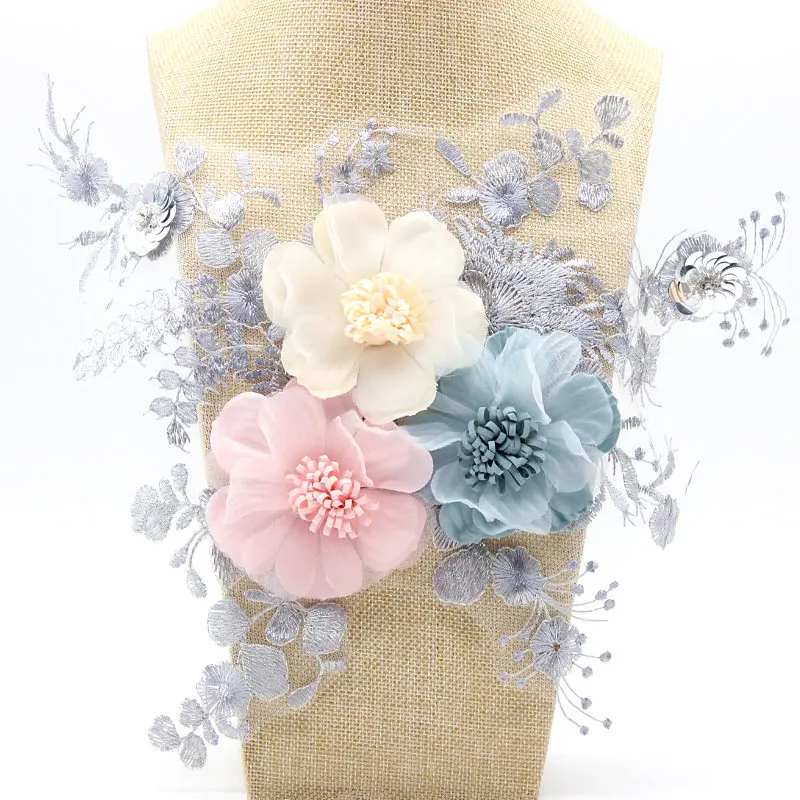 

1pcs High quality 3D Flower Lace Applique Embroidery Sequin Mesh Sewing Craft DIY Clothes Accessories