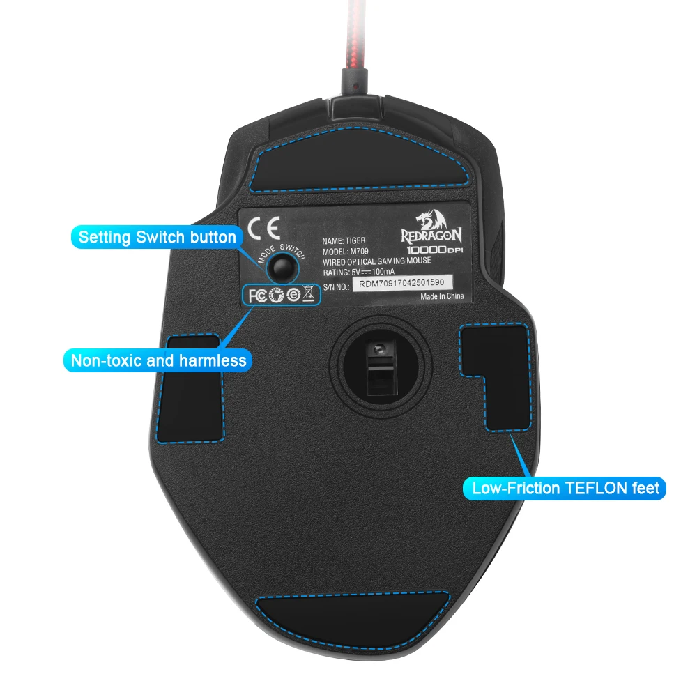 Игровая проводная мышь Redragon TIGER M709 USB 10000 точек/дюйм 7 кнопок эргономичный дизайн