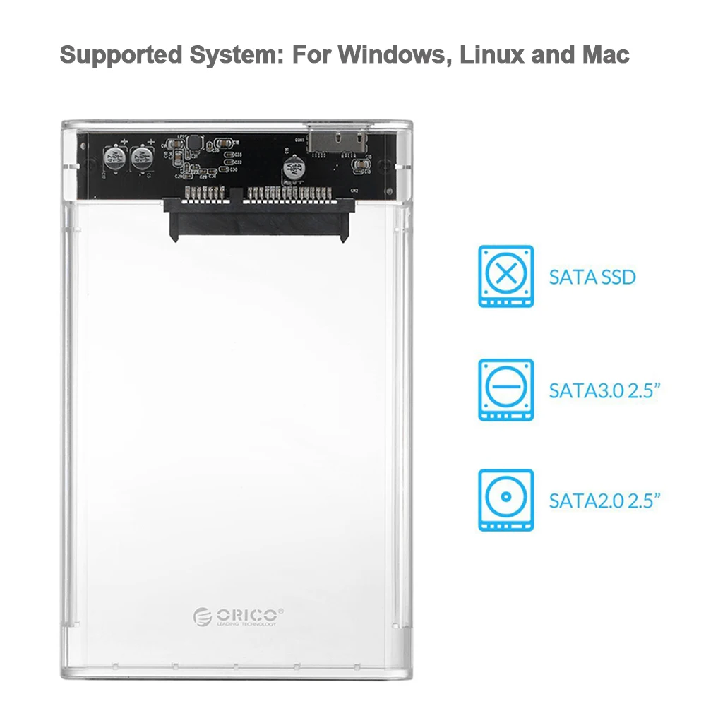 ORICO 2139U3-CR USB 3,0 внешний жесткий диск Корпус SSD Чехол для 2,5 дюйма SATA HDD SSD Поддержка UASP SATA 3 инструмент Бесплатно прозрачный