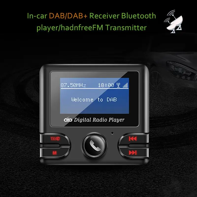 DAB Receiver Bluetooth 4.2 FM Transmitter Car Kit Music Player Modulator Dual USB 2.1A Charger Support TF with Antenna