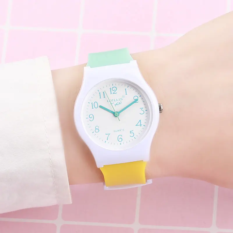 Горячая Распродажа, милые прозрачные часы контрастного цвета для девочек и женщин, модные простые кварцевые наручные часы, детские часы