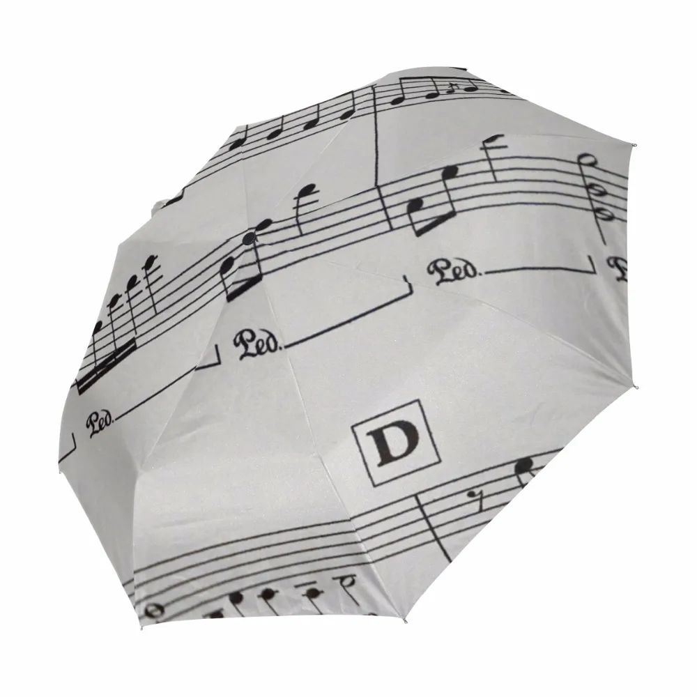 Автоматический зонт с музыкальными нотами, с принтом, три складных ветронепроницаемых женских зонта, креативный дизайн, зонтик, используемый для подарка