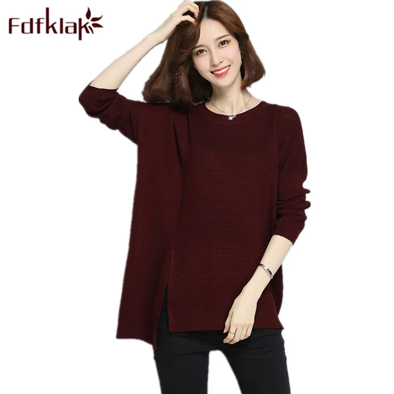 Fdfklak High Quality Large Sizes Wine Red Wool Sweater Womens 2018