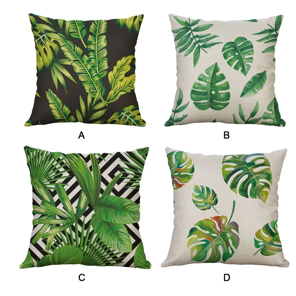 

40x40CM 1pc Leaf Printed Cushion Cover Brief Modern Type Pillow Case Linen Blend Square Decorative Cushion Cover For Home Sofa