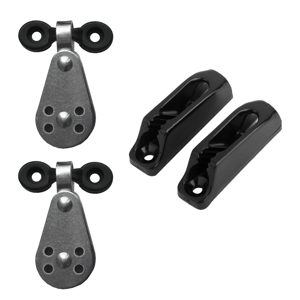 Marine Kayak Pulley Blocks, Pad Eyes Self-Lock Rope Runner for Anchor Trolley Kit Kayak Canoe Fishing Boat Dinghy Yaht Accessory