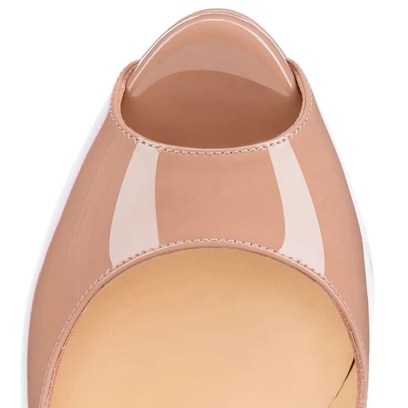 GENSHUO 14CM Heels Brand Shoes Women Platform High Heels Pumps Peep Toe Leather Red Wedding Shoes High Heels Big Size 4243 44 45