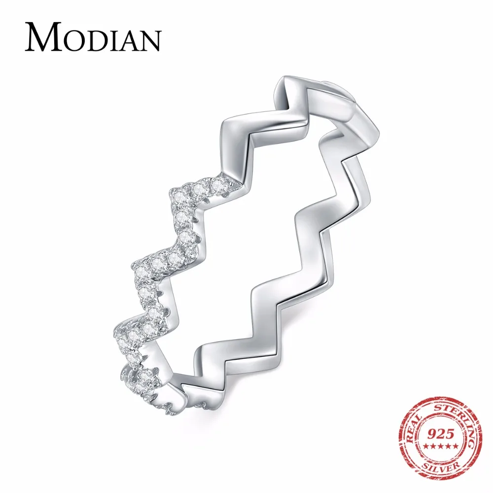 

MODIAN 100% Silver Rings for Women Real 925 Soild Silver Jewelry Unique Irregular Line Finger Rings Anniversary Jewelry