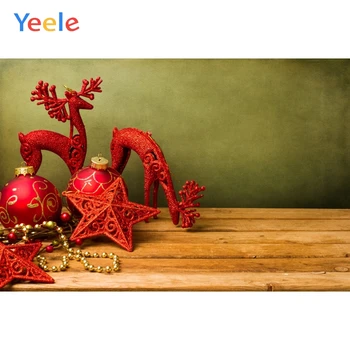 

Yeele Christmas Deer Stars Ball Wooden Floor Gradient Wall Deco Photography Backgrounds Photographic Backdrops for Photo Studio