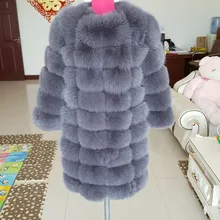 Length 90cm Fox fur coat Arrival Super Warm Winter Women’s Real Silver Fox Fur Coat Natural Fox Color Overcoat Full Sleeve