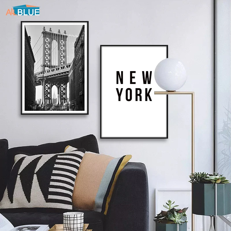 Постер в скандинавском стиле, Нью-Йорк, черно-белый Бруклин, картины на холсте, настенные художественные украшения, плакаты и принты, домашний декор
