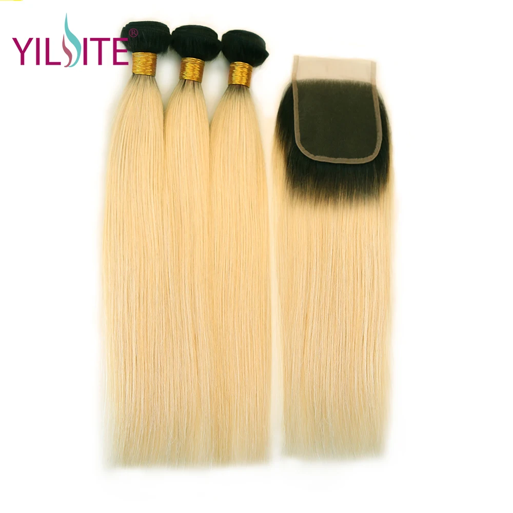 YILITE Brazilian Straight Hair Bundles With Closure Non-remy Blond Hair Weave Bundles Ombre Human Hair Bundles With Closure YILITE Brazilian Straight Hair Bundles With Closure Non-remy Blond Hair Weave Bundles Ombre Human Hair Bundles With Closure