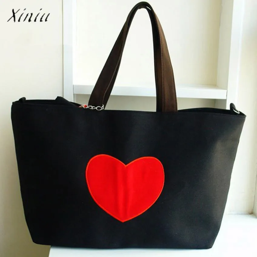 Fashion Canvas Women Handbag Shoulder Bag Zipper Heart Pattern Ladies Large Tote Shipping Bags ...