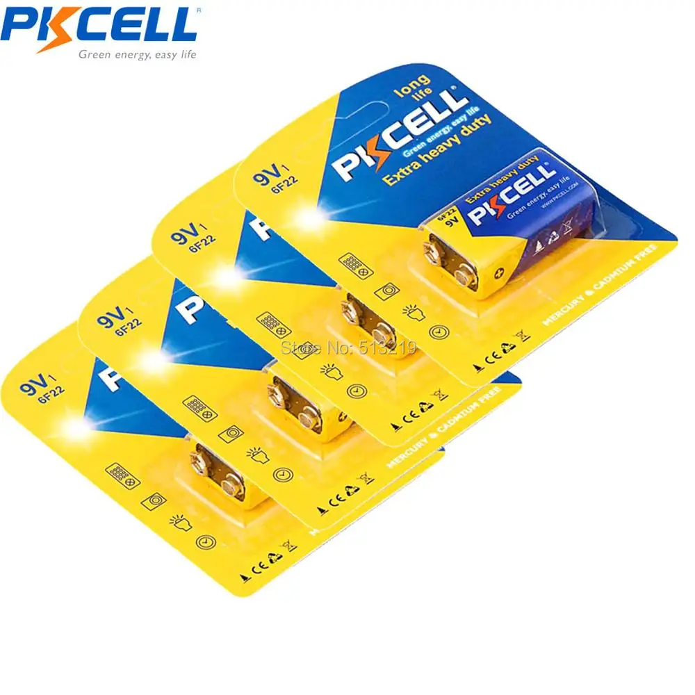 PKCELL 6f22r-1bp 9 вольт цинка углерода Батарея 4x1 упак.(4 Батареи