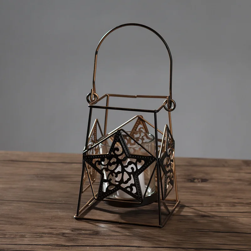 L146-KAYIYO Black Bohemian Style Metal Desk Stand Candle Holders Wedding Candlestick Morocco Tealight Candle Holder (1)