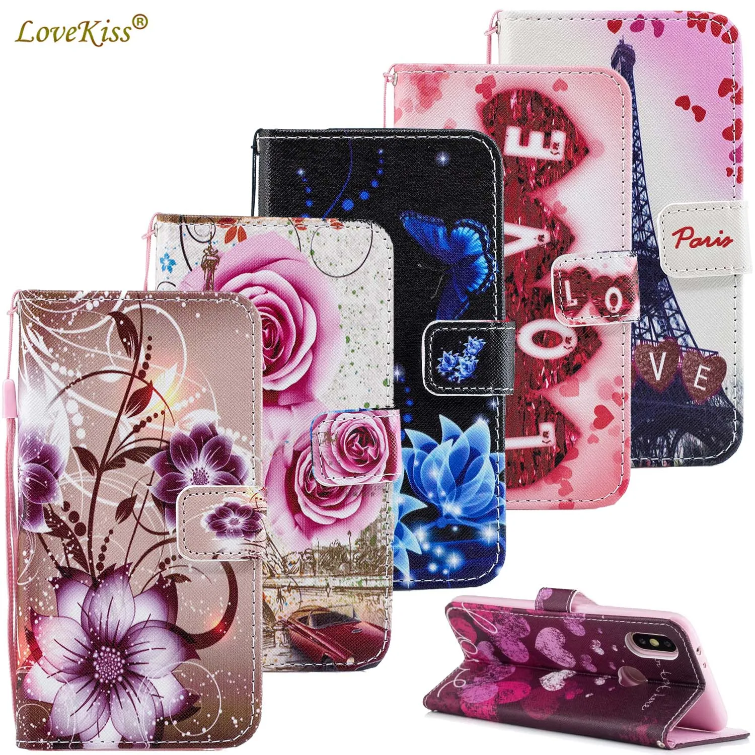

Flower Leather Wallet Bag For Xiaomi Mi 8 SE Lite A1 A2 F1 Redmi 5 Plus 6A 4X 5A Prime Go Mix 2S S2 6 Pro Note 7 Case Flip Cover