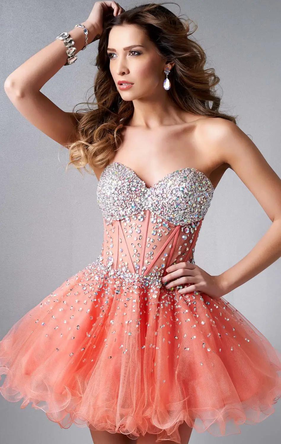 Charming Short Dress 2017 Real Photo Sweetheart Crystal