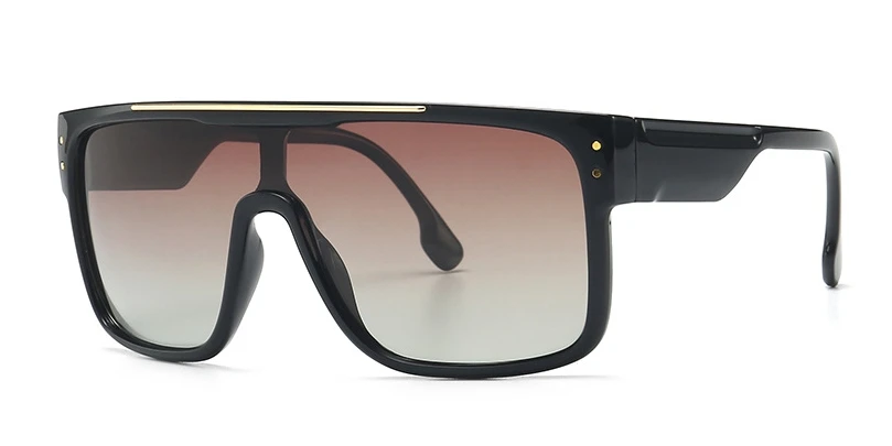 Поляризационные солнцезащитные очки с большой оправой и одной линзой для мужчин и женщин, модные очки UV400 в винтажном стиле, 46146 - Цвет линз: C2 black tea