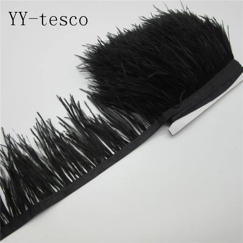 10 метров Высокое качество страусиные перья планки окрашенные белые перья ленты для платья вечерние украшения Ремесло - Цвет: black