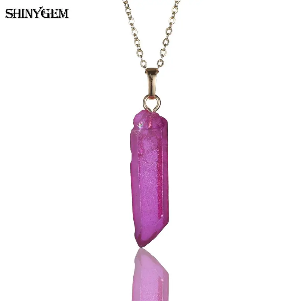 ShinyGem Натуральный Камень Чакра ожерелье минеральное хрустальное ожерелье с кулоном в виде пули колонна Кристалл столб ожерелье амулет для женщин - Окраска металла: Purple