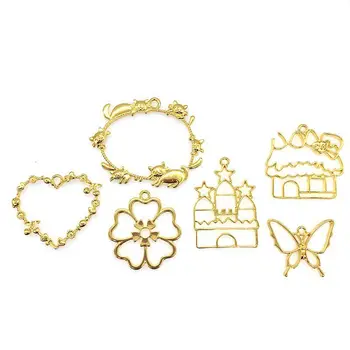 

New 10pcs/lot Girl loving heart castle butterfly Metal Frame Pendant Gold Charm Bezel Setting Cabochon Setting UV Resin Charm