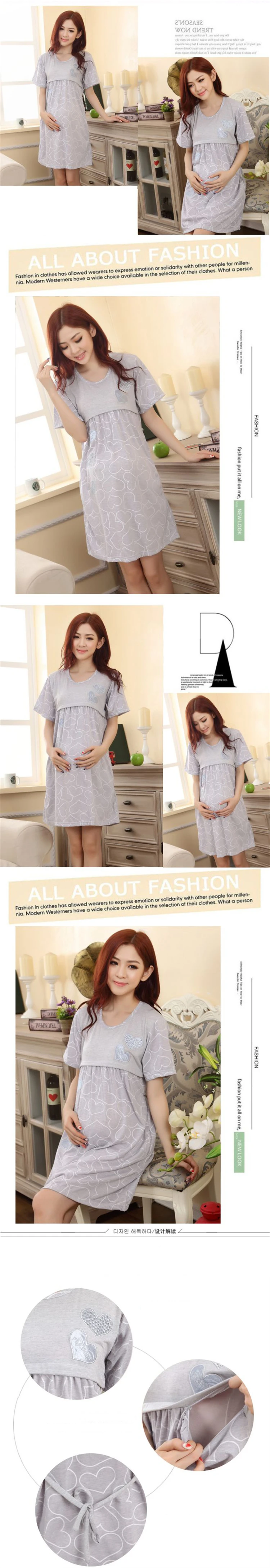 2018 Summer pregnant women short sleeve pajamas out nursing dress maternity breastfeeding dress cotton lactation dress Sleepwear (2)