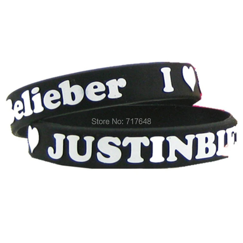 300pcs pink and black Justin Bieber wristband silicone bracelets free shipping by FEDEX