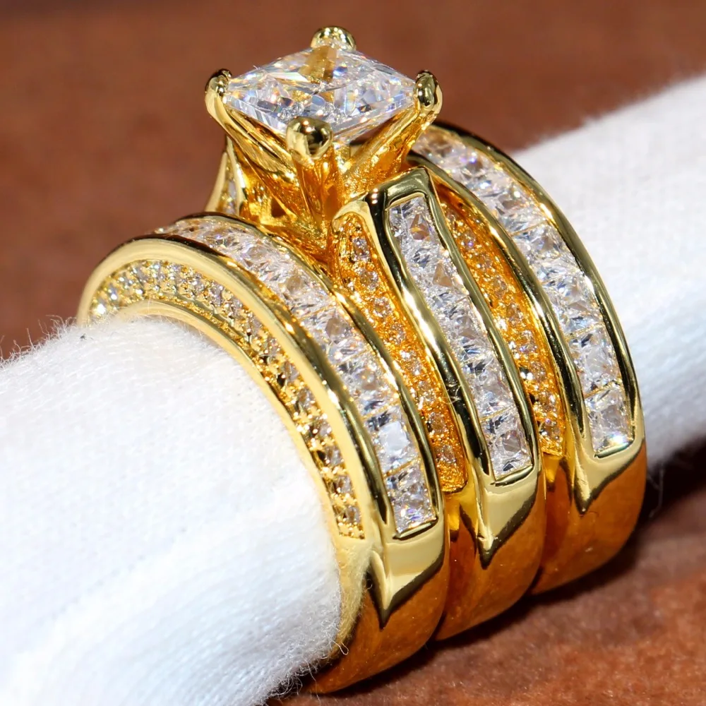 Женское кольцо из желтого золота с фианитом 5 11 размеров|wedding band|princess cutwomen wedding band |