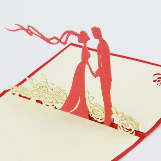  Wedding rose wedding invitation customise /3D pop up greeting card/ handmade wedding cards Free shi - 32292736687