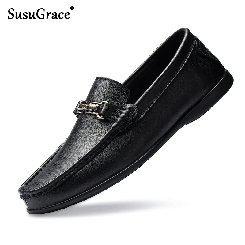 

SusuGrace real cow Leather Moccasins Casual Sneaker for men Fashion soft Male comfortable flats Quality human shoes plu size 47